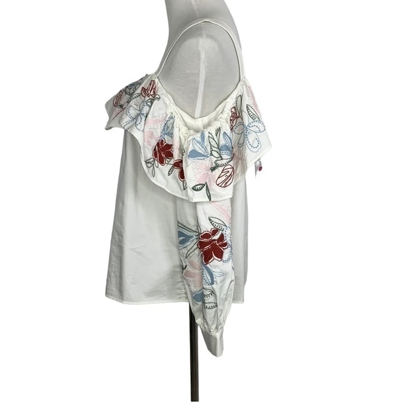 Parker Womens Upton Square-Neck Cold-Shoulder Embroidered Poplin Blouse Sz Med - Picture 5 of 13
